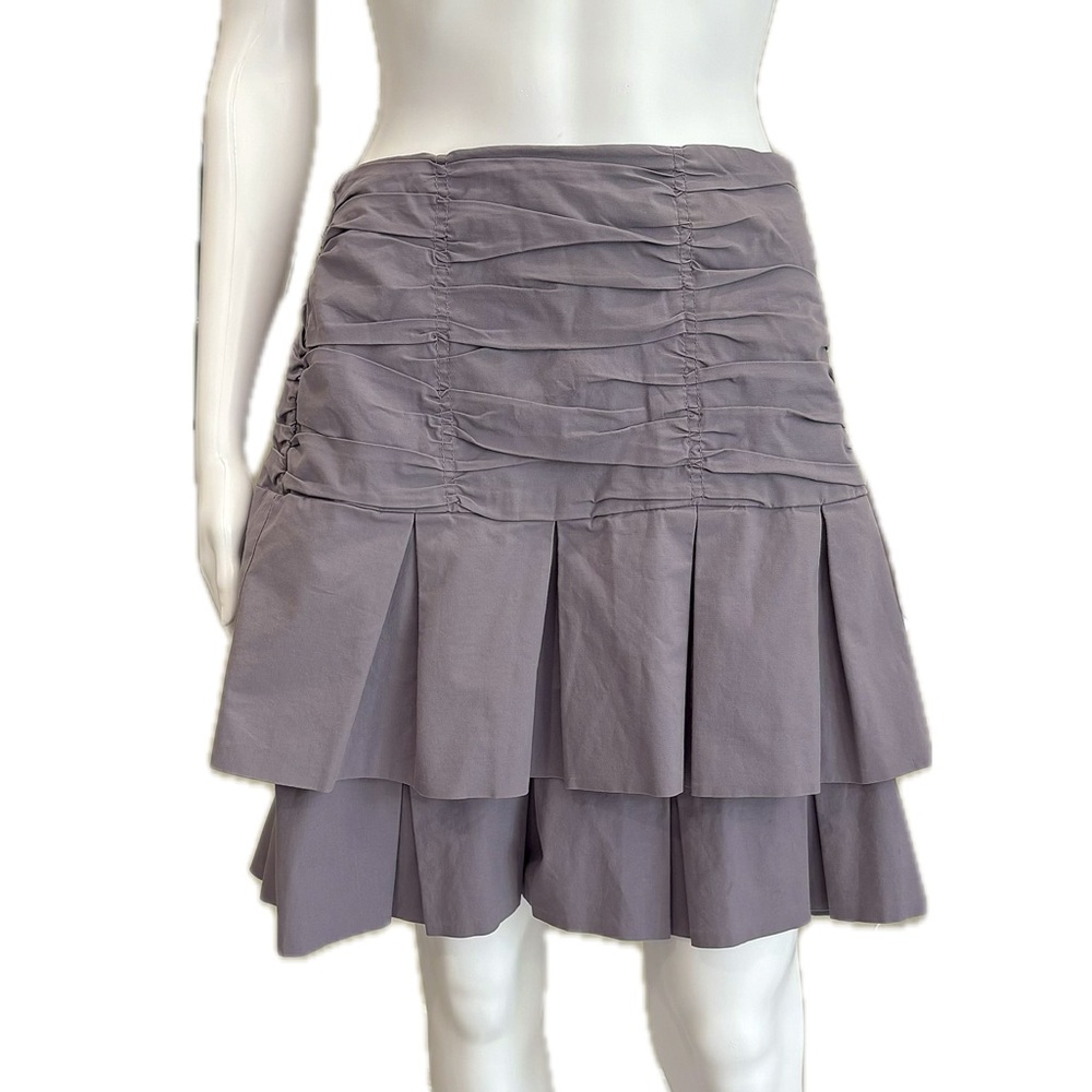 Odille Ruched Pleated Tiered Ruffle Hem Mini Skirt Womens Size 10 Dusty Lavender